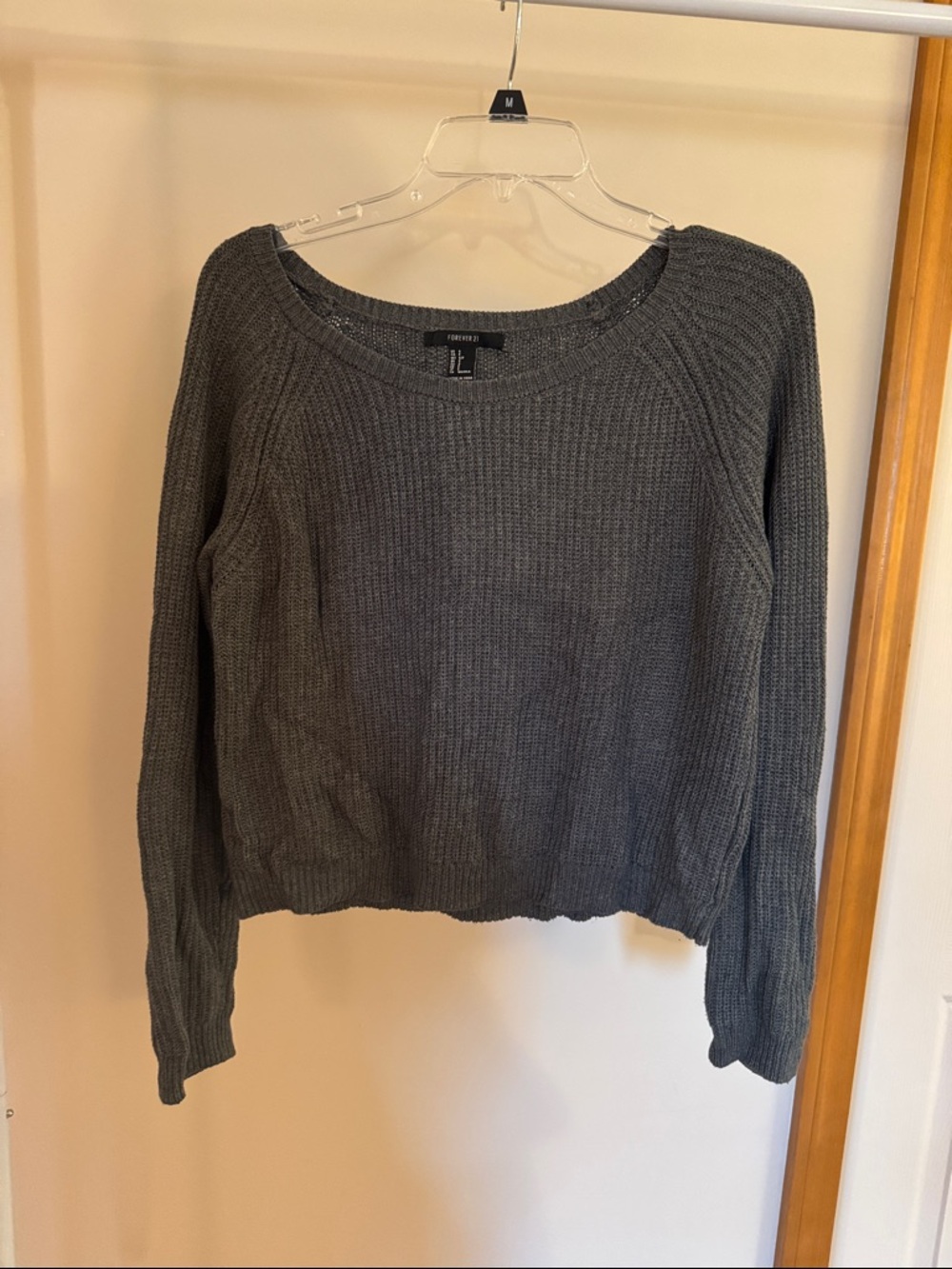 Forever 21 Dark Gray Ribbed Crewneck Sweater